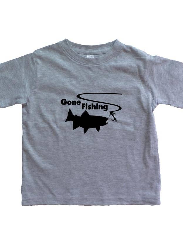 Grey with Black Gone Fishing Toddler Shirt for wholesale by Outdoorable Apparel