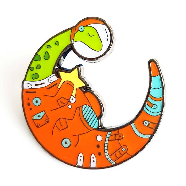 Épingle en émail dinomoon pour la vente par Compoco