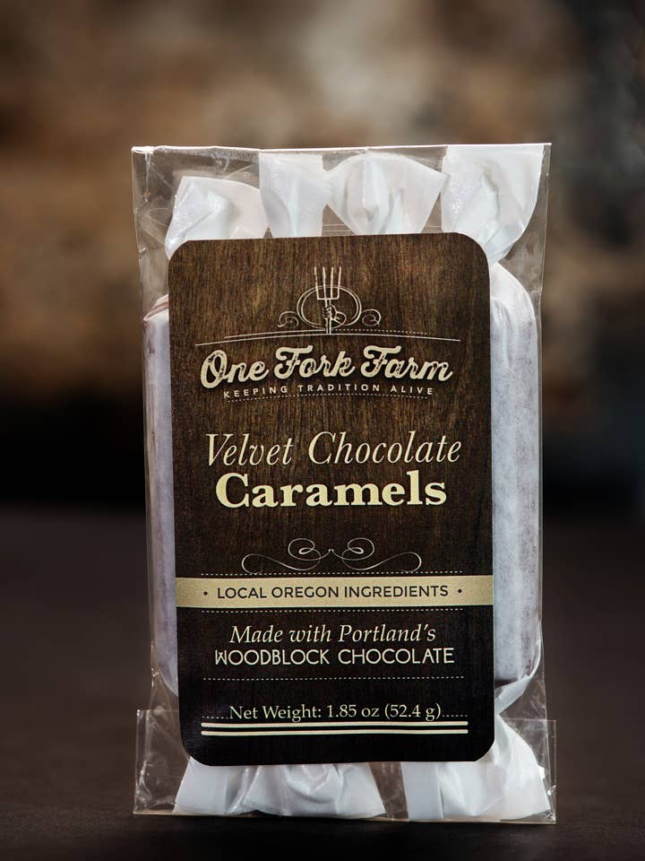 1.8oz. Velvet Chocolate Caramels for wholesale by One Fork Farm Caramels