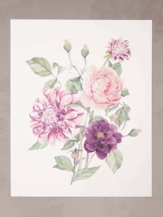 Stampa artistica con Dalie e Rose per la vendita all'ingrosso da parte di Seniman Calligraphy