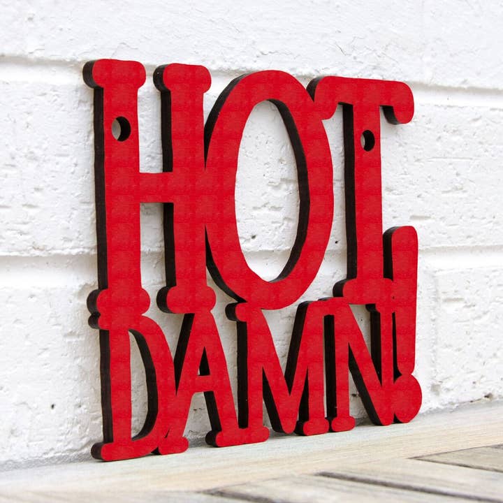 Hot Damn! Valentine's Day Wood Wall Art Sign for wholesale by Spunky Fluff