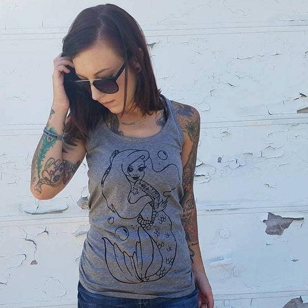 Tattooed Mermaid Tee or Tank for wholesale by spillthebeansetc