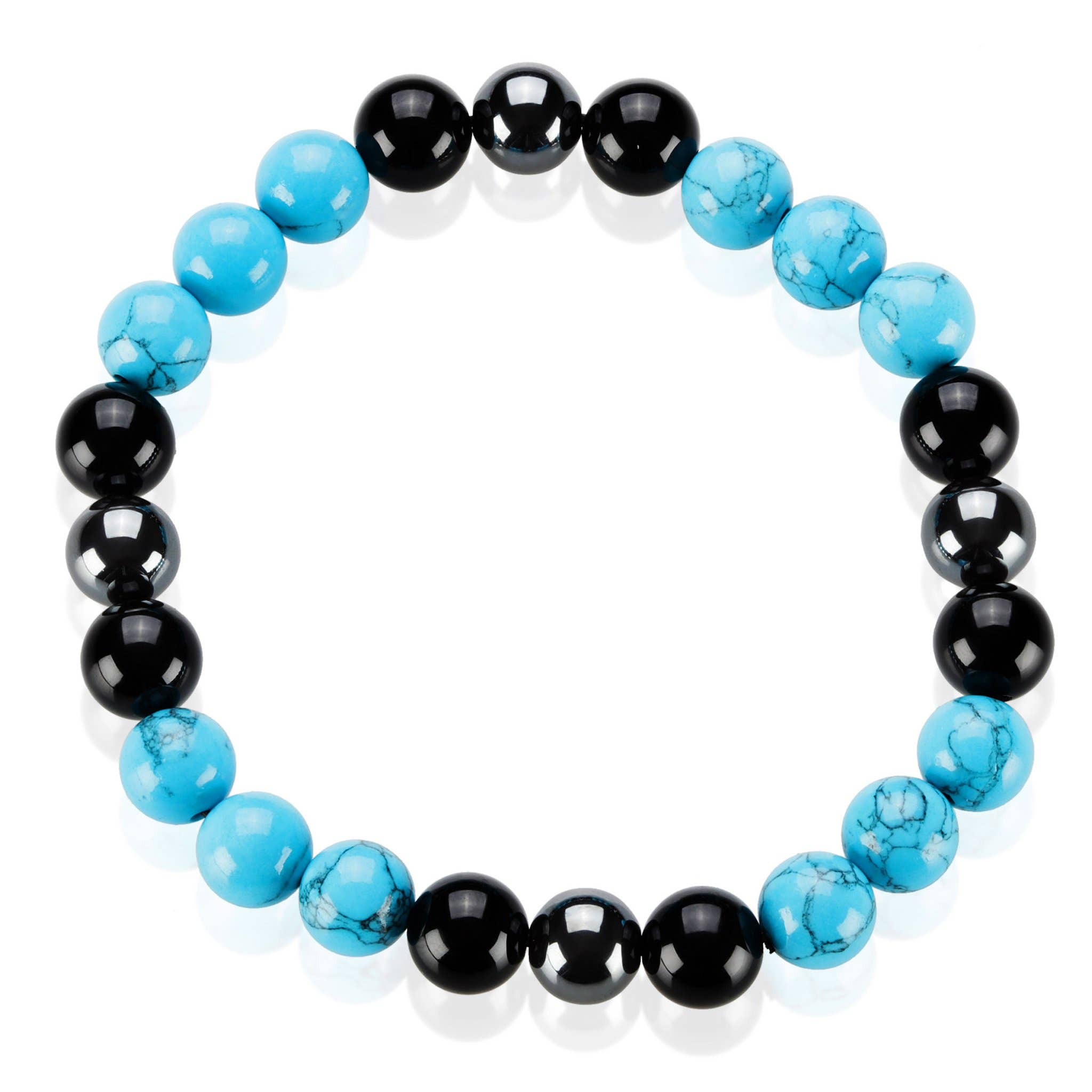 West Coast Jewelry - Wholesale Beaded Bracelet - Turquoise and Onyx Stone Bead Stretch Bracelet - 10mm1