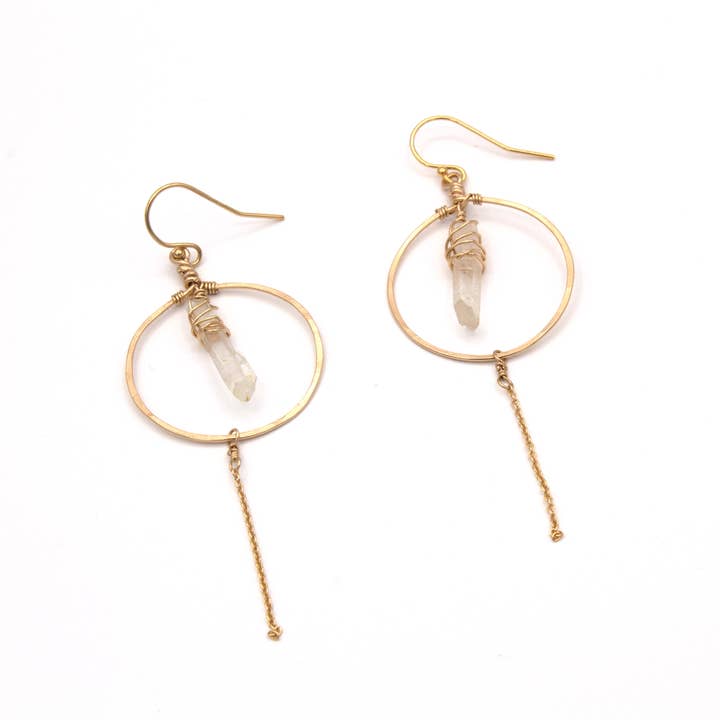 Crystal and Gold - Wholesale Dangle Earrings - Lemurian Quartz Rain Earrings