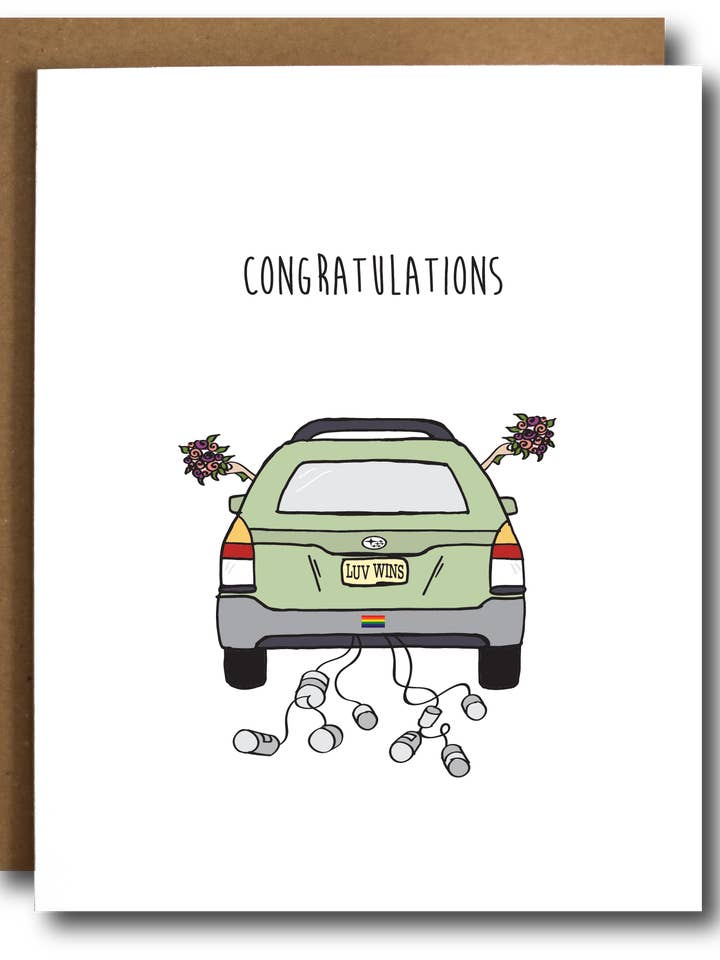 Funny Lesbian Wedding Pride Card Subaru for wholesale by The Card Bureau