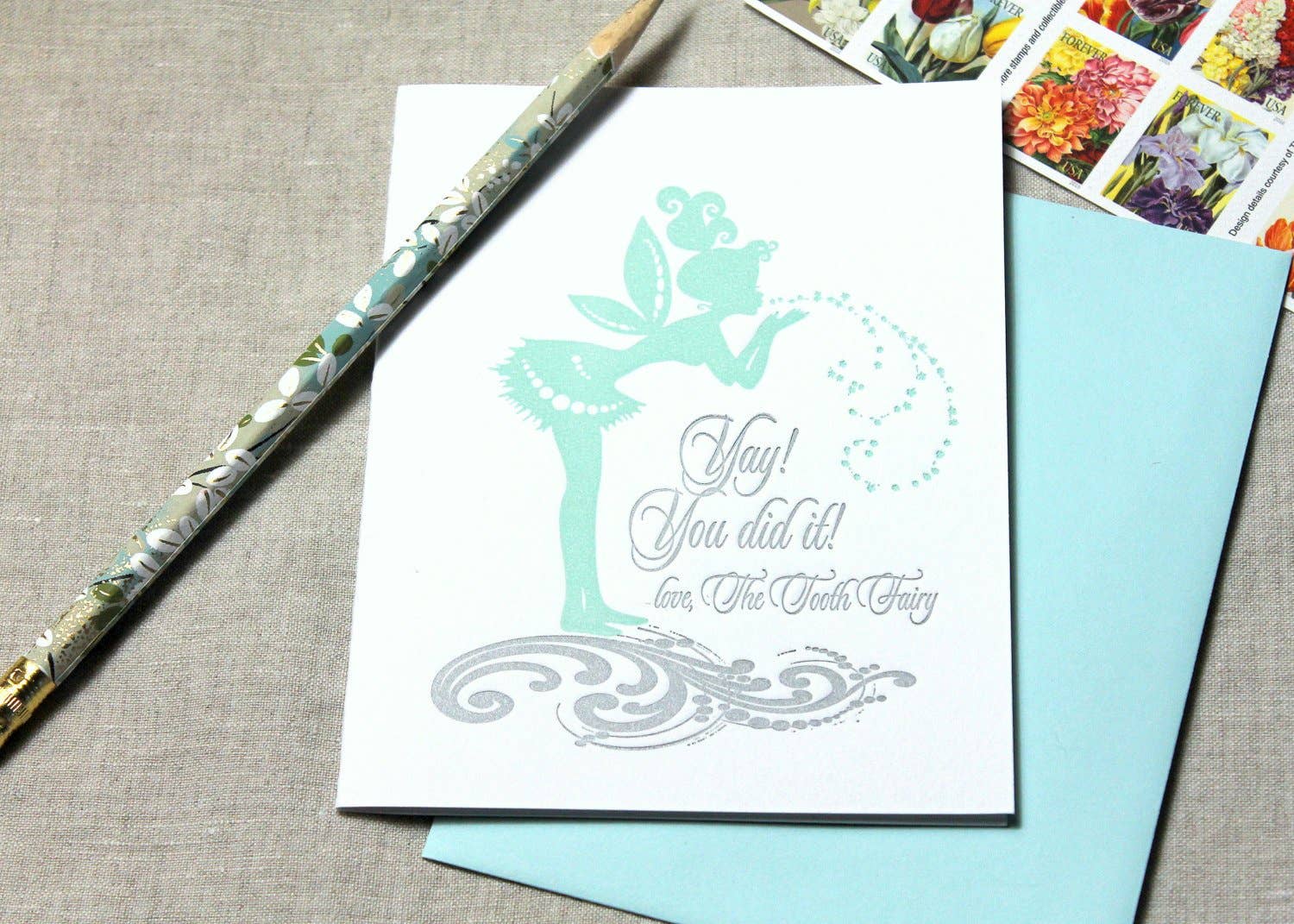 Inkadinkadoodle - Wholesale Congratulations Card - Congratulations Tooth Fairy Letterpress Blank Card1