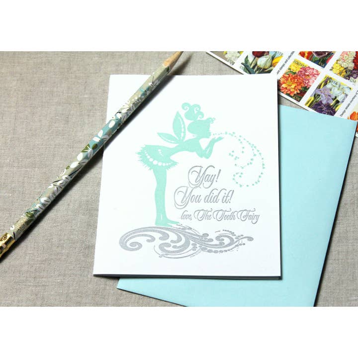 Inkadinkadoodle - Wholesale Congratulations Card - Congratulations Tooth Fairy Letterpress Blank Card1