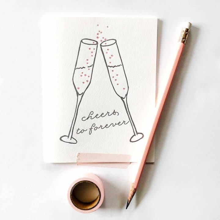 Cheers To Forever - Wedding Marriage Congrats Greeting Card for wholesale by Steel Petal Press