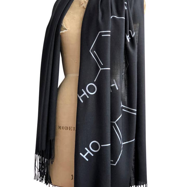 Cyberoptix Tie Lab - Wholesale Scarf - Unisex - Serotonin & Dopamine Linen-Weave Scarf, Happiness Molecule