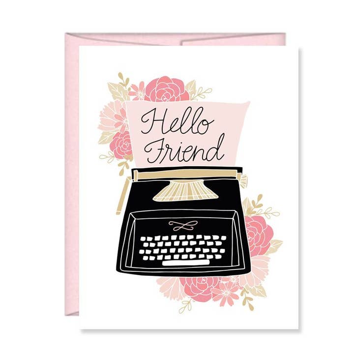 Hello Friend Vintage Typewriter Greeting Card for wholesale by Pen & Paint