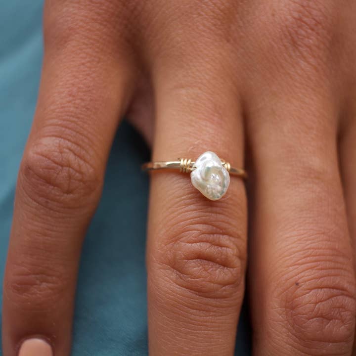 Toasted Jewelry - Wholesale Single Stone/Solitaire Ring - 14K Gold Filled - Freshwater Keshi Pearl Ring0