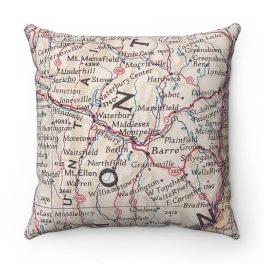 Montpelier Vermont Map Pillow – 18" Square Throw Pillow for wholesale by Daisy Mae Designs