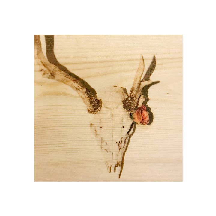 3x3 Rose Skull Wood Print for wholesale by Lancaster Wood Prints