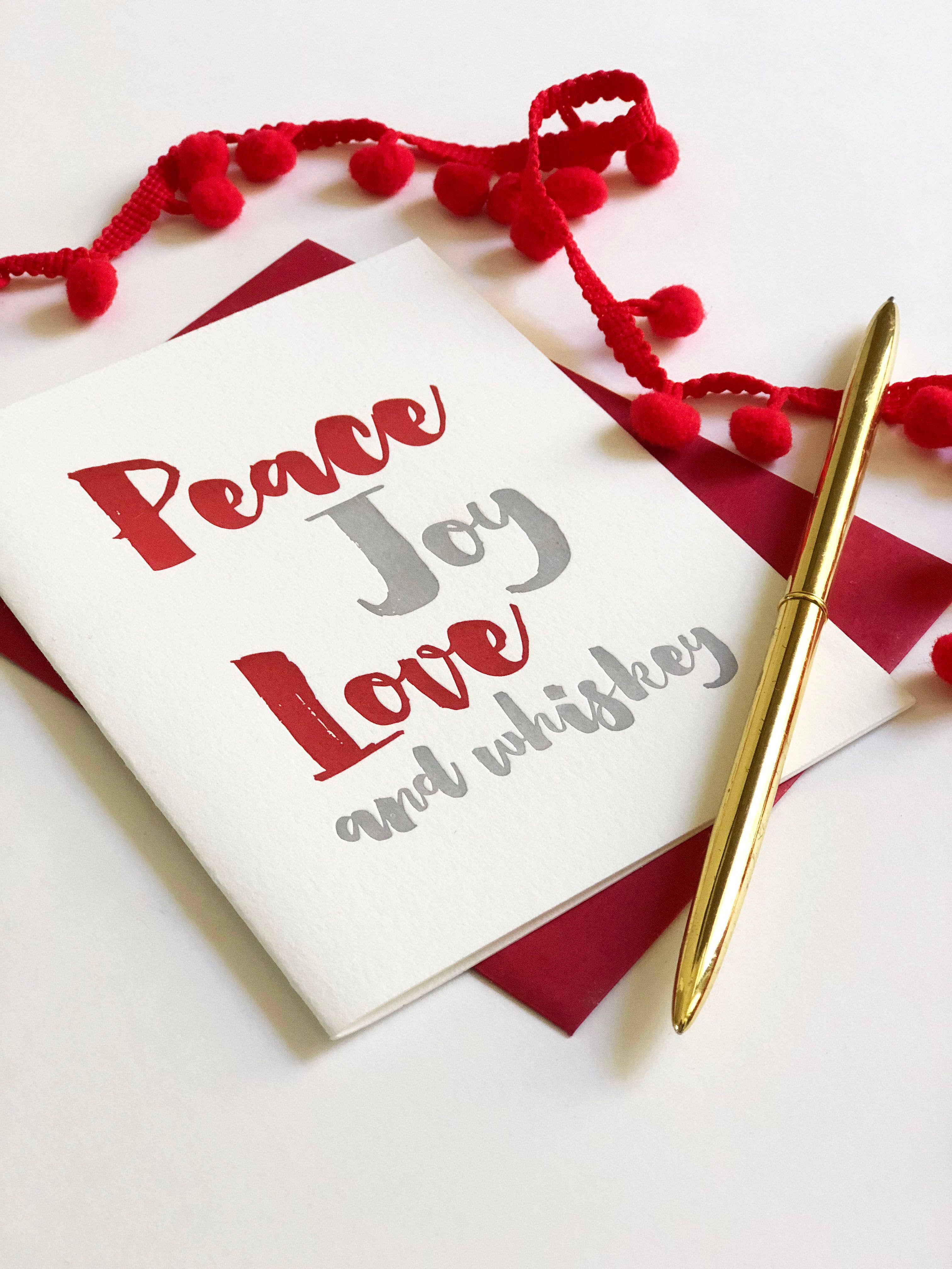 Steel Petal Press - Venta al por mayor Tarjetas de Navidad - Paz y Whisky - Divertida Tarjeta Navideña de Letterpress2