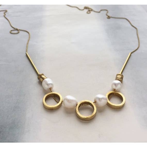 Architectural Pearl Statement Necklace for wholesale by SORA DESIGNS