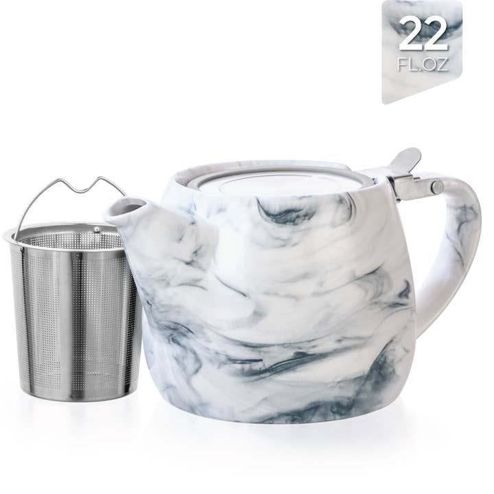TEALYRA / LUXBE - Wholesale Tea Pot - Marble Porcelain Grey Teapot With Infuser 22oz