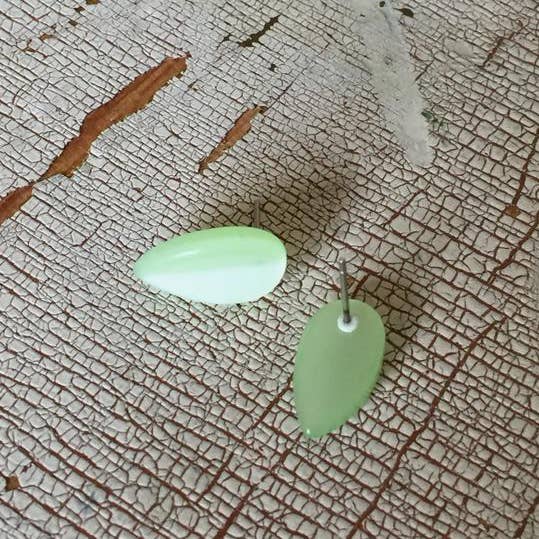 Mint Green Moonglow Small Elm Leaf Stud Earrings for wholesale by Leetie Lovendale