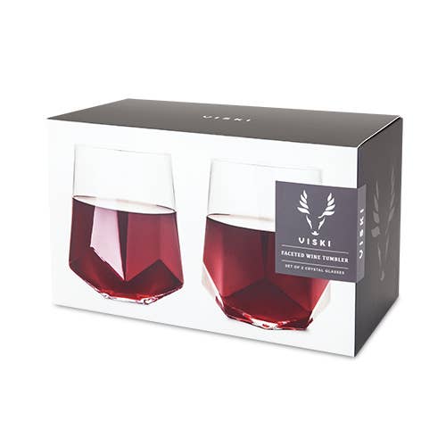 Viski - Wholesale Wine Glass - Senecaâ„¢ Faceted Crystal Wine Glasses - Set of 2
