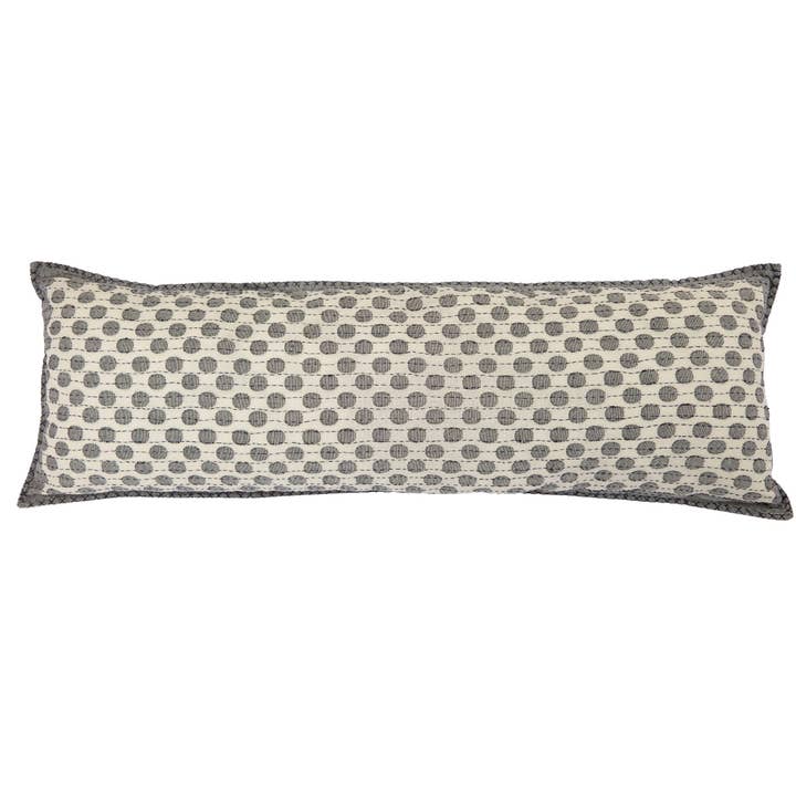 Artisan Hand-Loomed Cotton Lumbar Pillow-Gray Dots - 16"x48" for wholesale by Arcadia Home