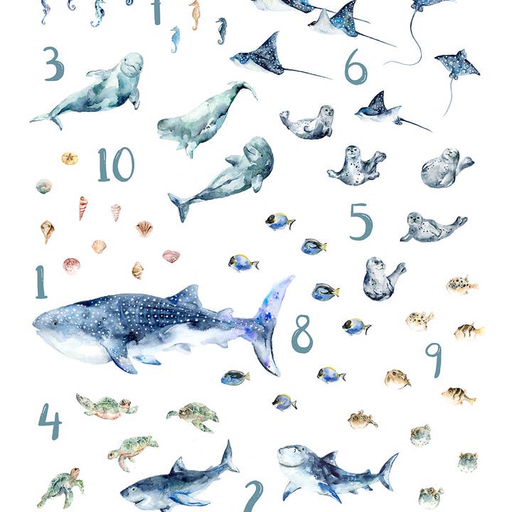 Easy Sunday Club - Wholesale Art Print - Kids & Baby - 11"x14" Under the Sea Numbers - 1 to 10 Art Print