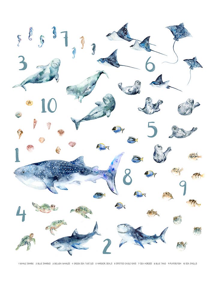 11"x14" Under the Sea Numbers - 1 to 10 Art Print for wholesale by Easy Sunday Club