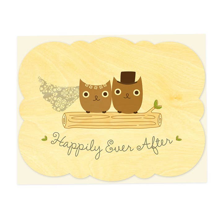 Mr & Mrs Hoot Wood Biglietto di congratulazioni per la vendita all'ingrosso da parte di Night Owl Paper Goods