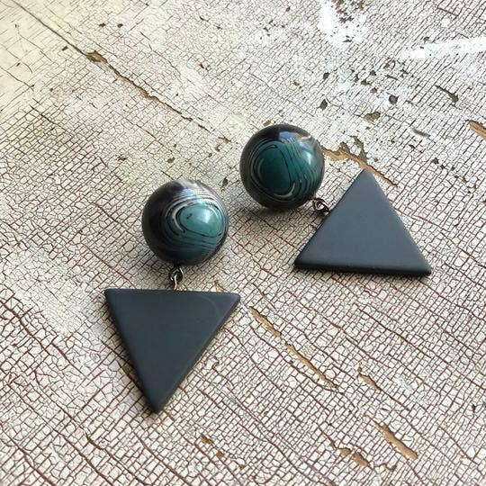 Leetie Lovendale - Wholesale Dangle Earrings - Blue Black & Grey Marble Statement Triangle Drop Earrings5