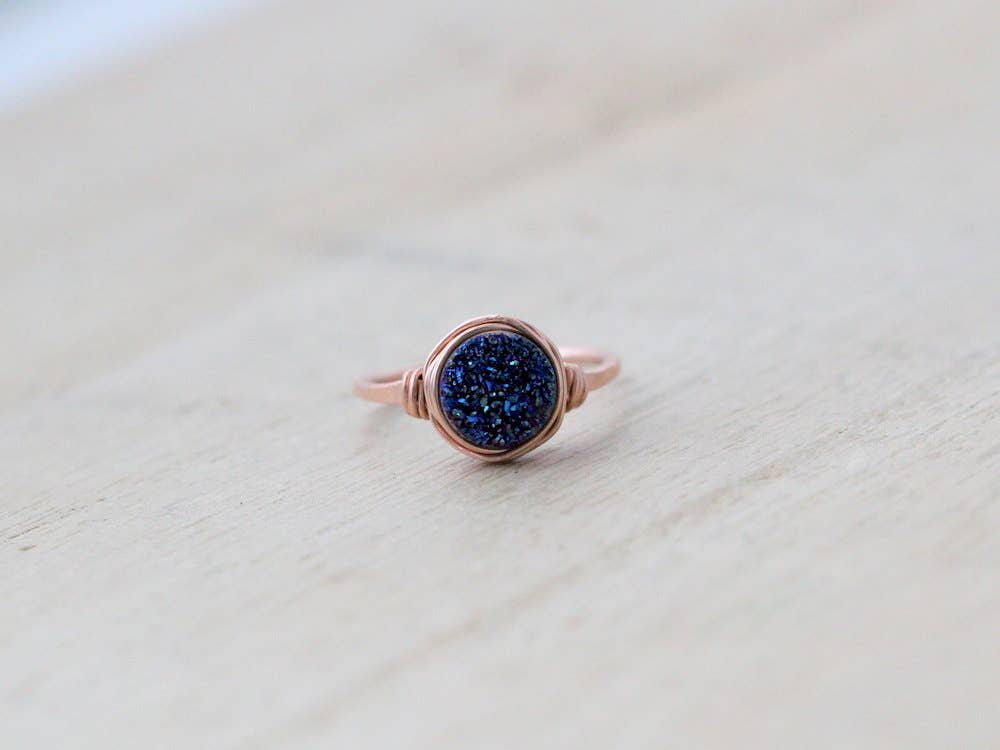 Saressa Designs - Wholesale Single Stone/Solitaire Ring - Druzy Stacking Ring - Cobalt2
