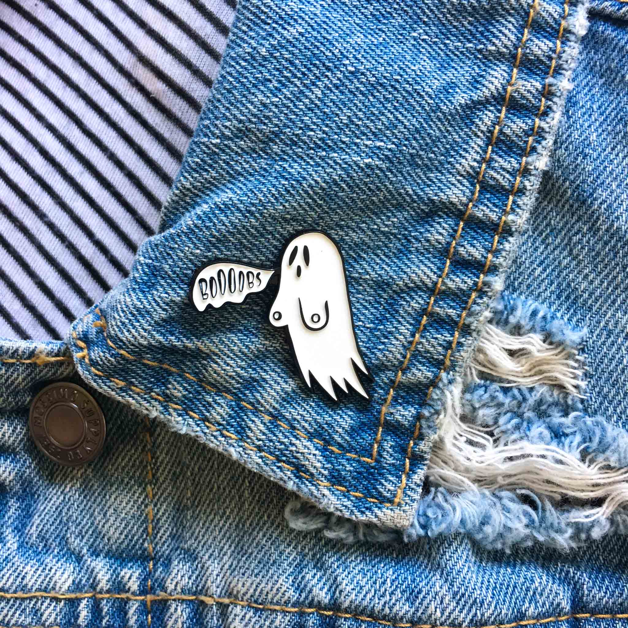 Ectogasm - Wholesale Lapel Pin/Button - "Boobs" Funny Ghost Goth Fashion Halloween Enamel Pin4