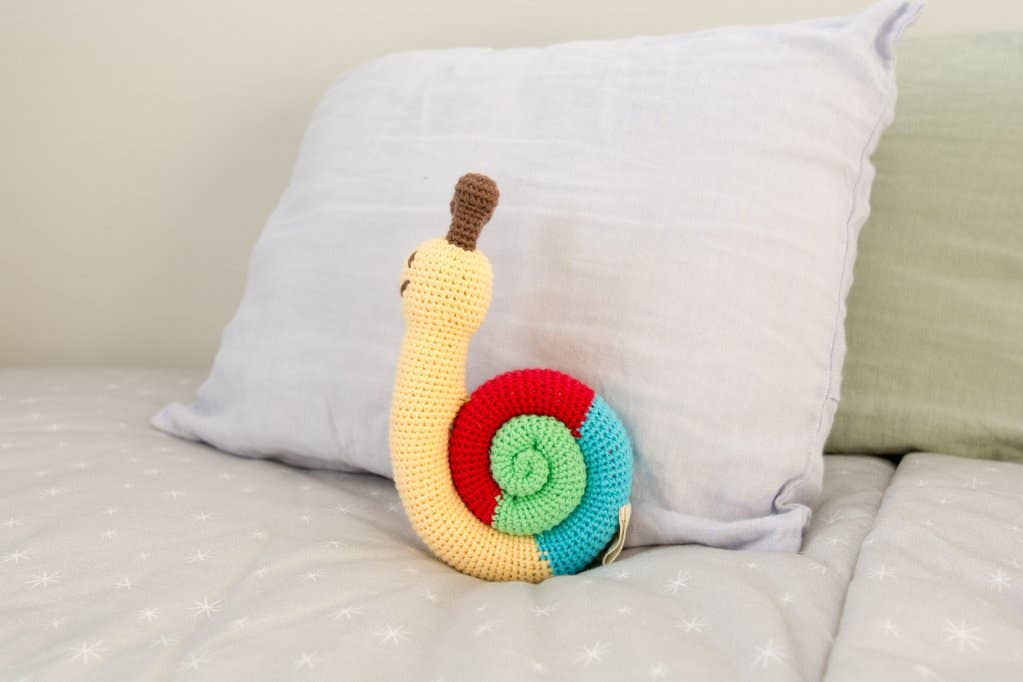 Wholesale Snail Baby Rattle, organic cotton, handmade for your store -  Faire Canada