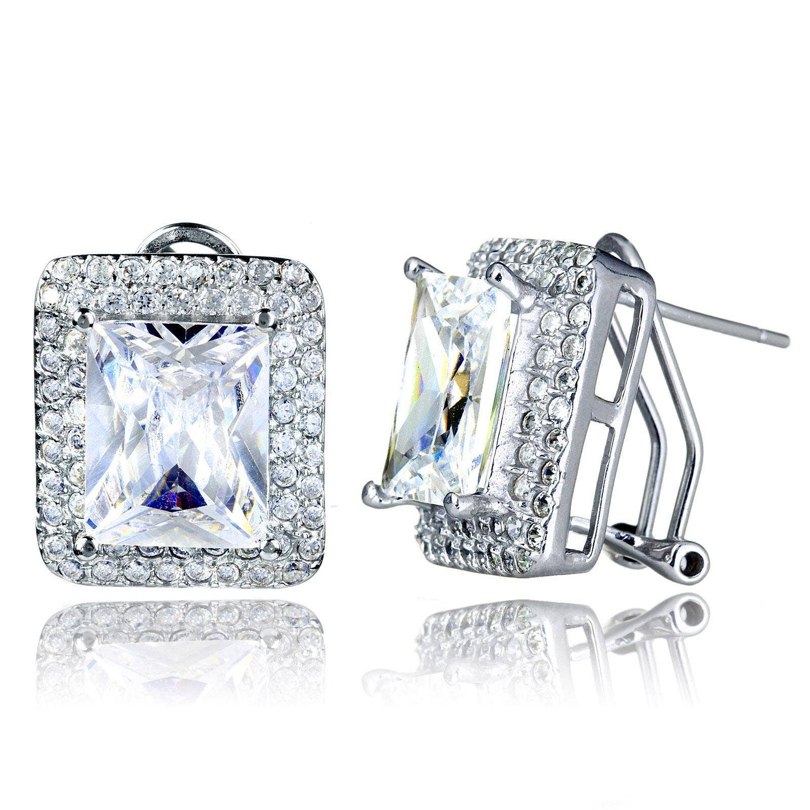 Purple Radiant-cut Colored Cubic Zirconia Double Halo Earrings for wholesale on Faire2