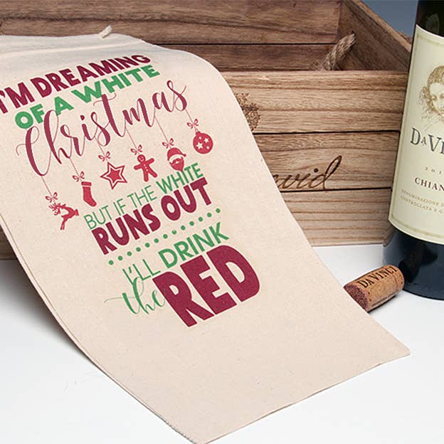 White Christmas Wine Tote Bag for wholesale by Liane Fried Studio