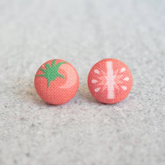 Rachel O's - Wholesale Stud/Post Earrings - Tomato Fabric Button Earrings