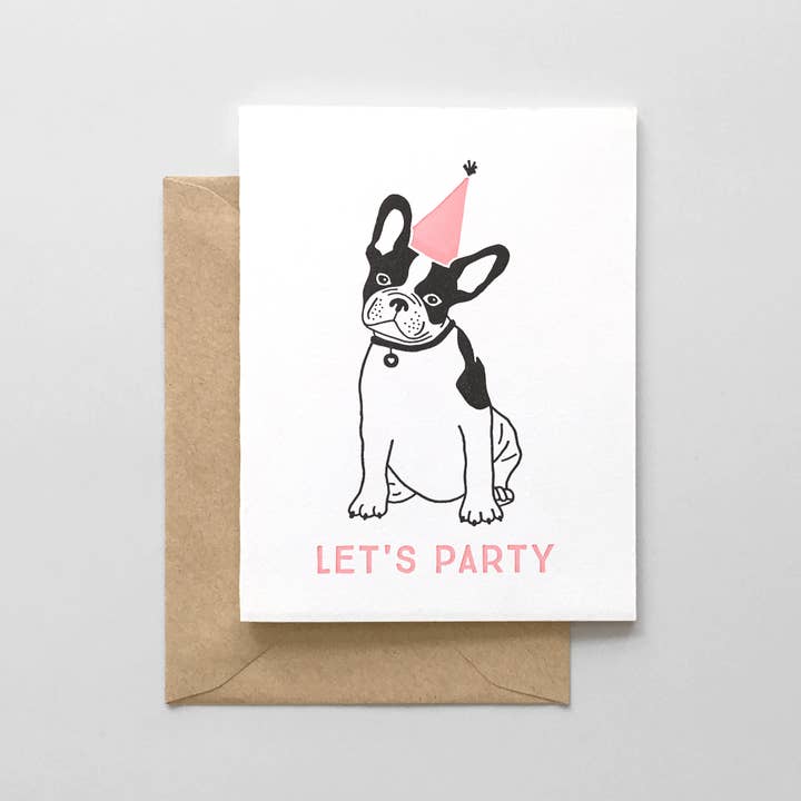 Carte d'anniversaire avec letterpress Party Pup pour la vente par Hello Paper Co.