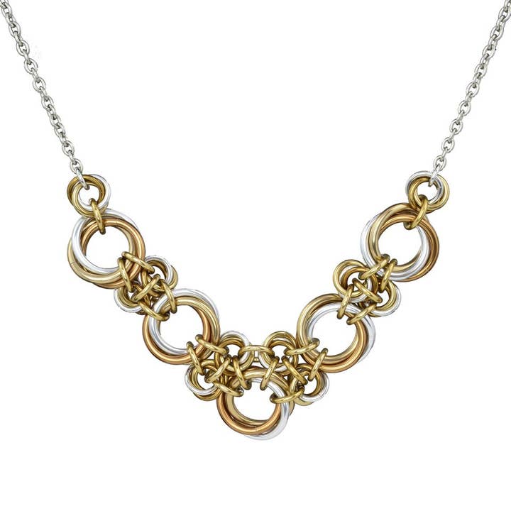 Knotted Metal V Necklace - Granite for wholesale by Rebeca Mojica Jewelry