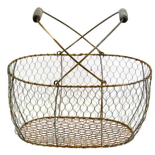 Home Kreation by KK dba Kraft Klub – wholesale Basket – Oval Chicken Wire Basket with Folding Handles0
