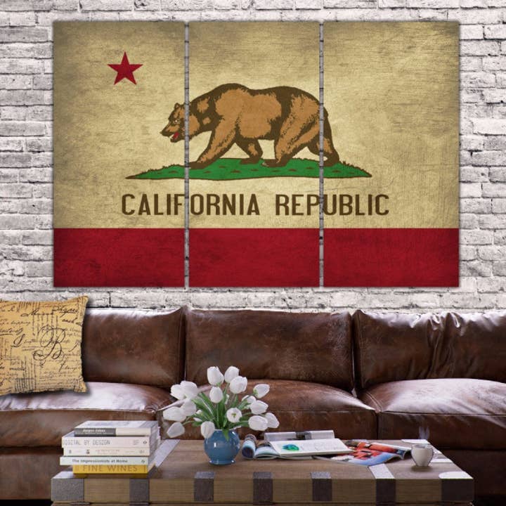 52" x 30" California State Flag Canvas Wall Art for wholesale by HolyCowCanvas