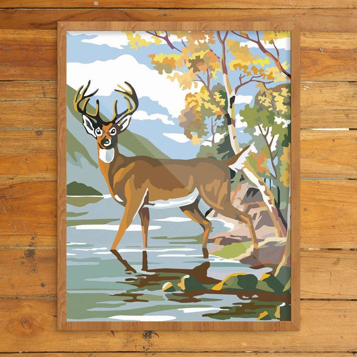 11'' x 14'' Paint By Number Style Deer & Lake Print for wholesale by Fridgedoor