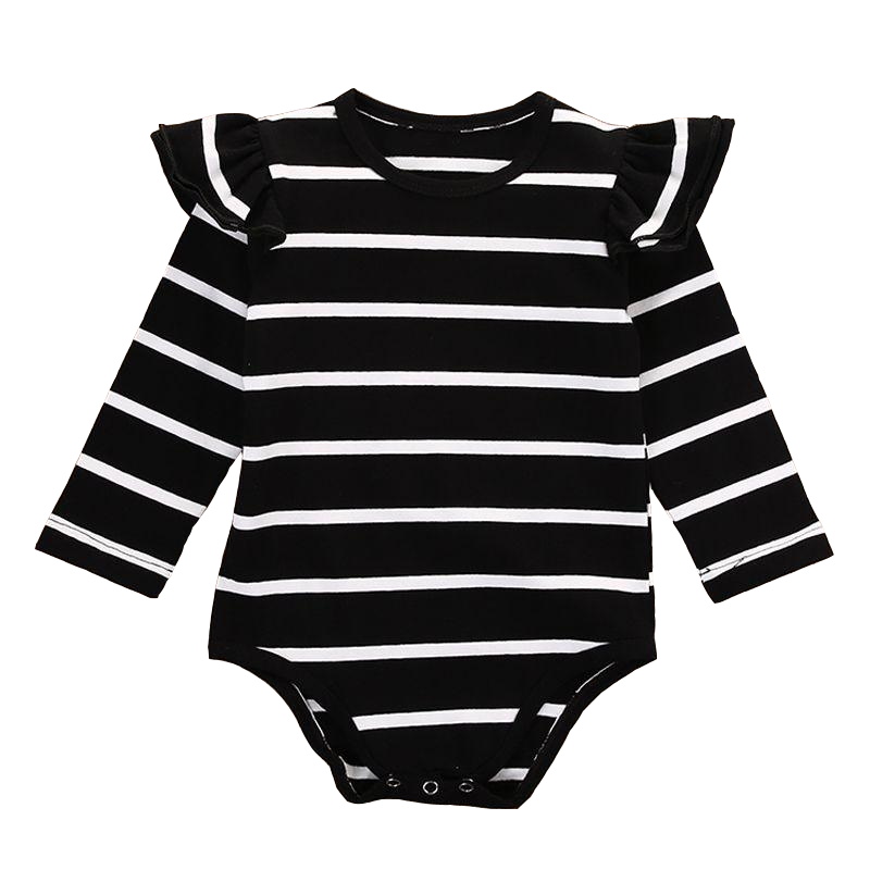 Elsa Bella Baby - Wholesale Bodysuit (Non-Footed) - Baby - Everly (Black) Striped Long Sleeve Romper0