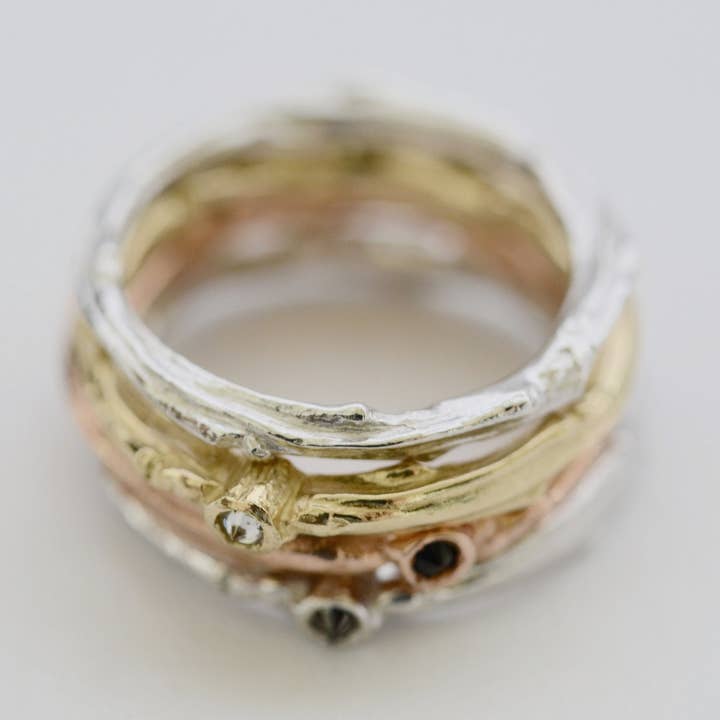 14k Rose Gold Twig Solitaire - White Diamond for wholesale by MezzeJewelry