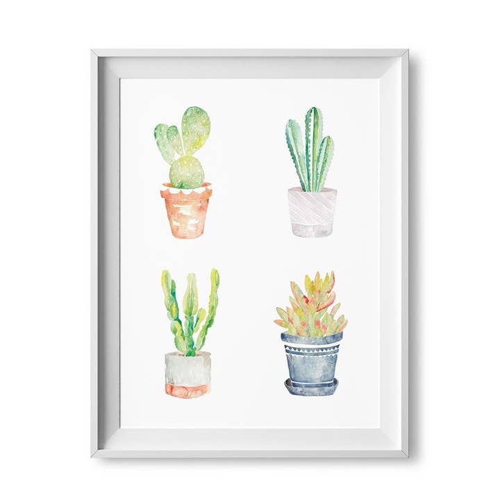 Impression aquarelle à quatre plantes 8 po x 10 po - 2 pour la vente par Lilac Paperie