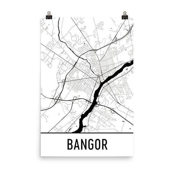 Bangor ME Street Map Poster 12" x 18" for wholesale by Modern Map Art