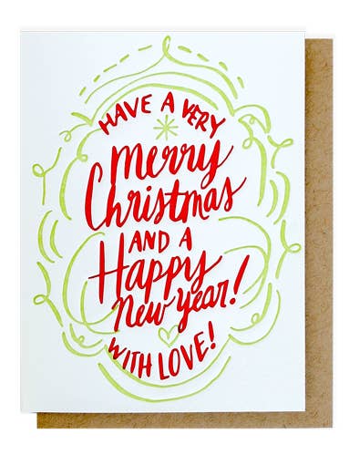 Christmas With Love Letterpress Holiday Greeting Card for wholesale by Thimblepress