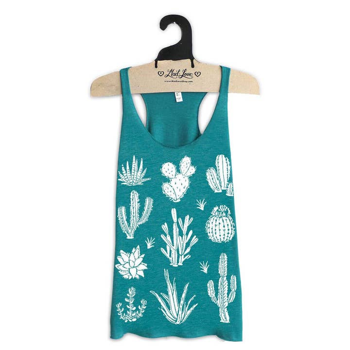 Tanque nadador azul-petróleo com estampa de cacto por atacado de Mad Love Shop