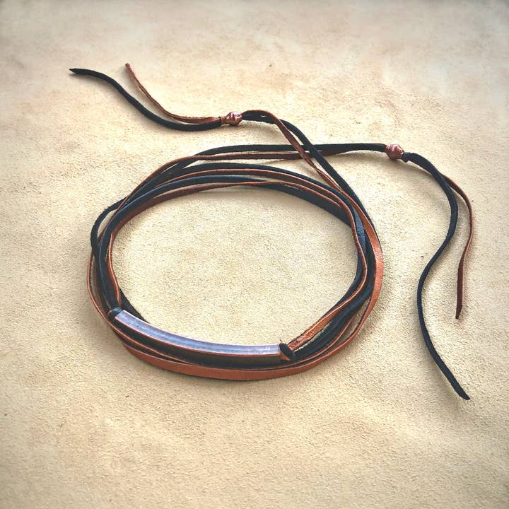 Leather Wrap Choker - Rust / Black & Copper, Necklace/Band for wholesale by ASTALI