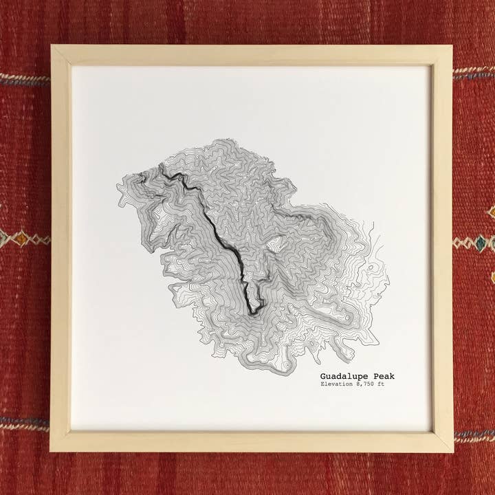 Stampa artistica con mappa topografica del Texas, 30,5 x 30,5 cm, con picco di segnale di Guadalupe per la vendita all'ingrosso da parte di Tim Plus April