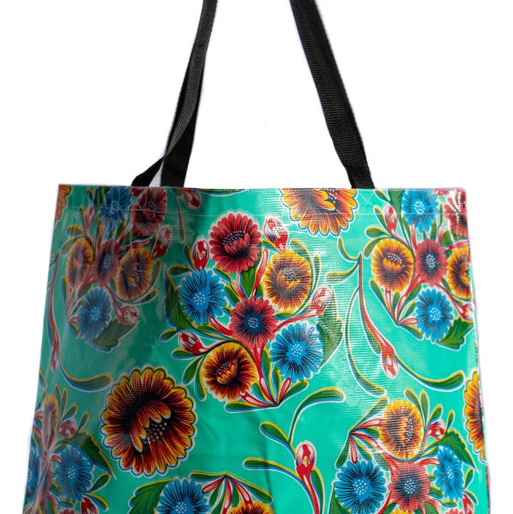 Aqua Bloom Large Tote for wholesale by Oilcloth International