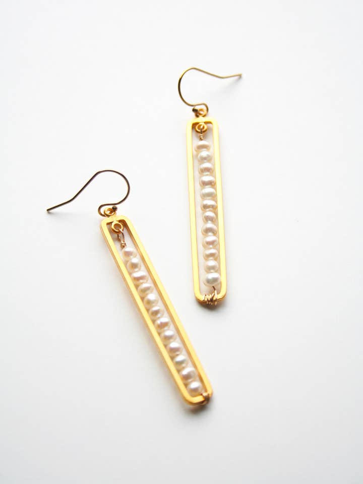 Pearl Bar Earrings | Modern Pearls for wholesale by Laura Stark Designs