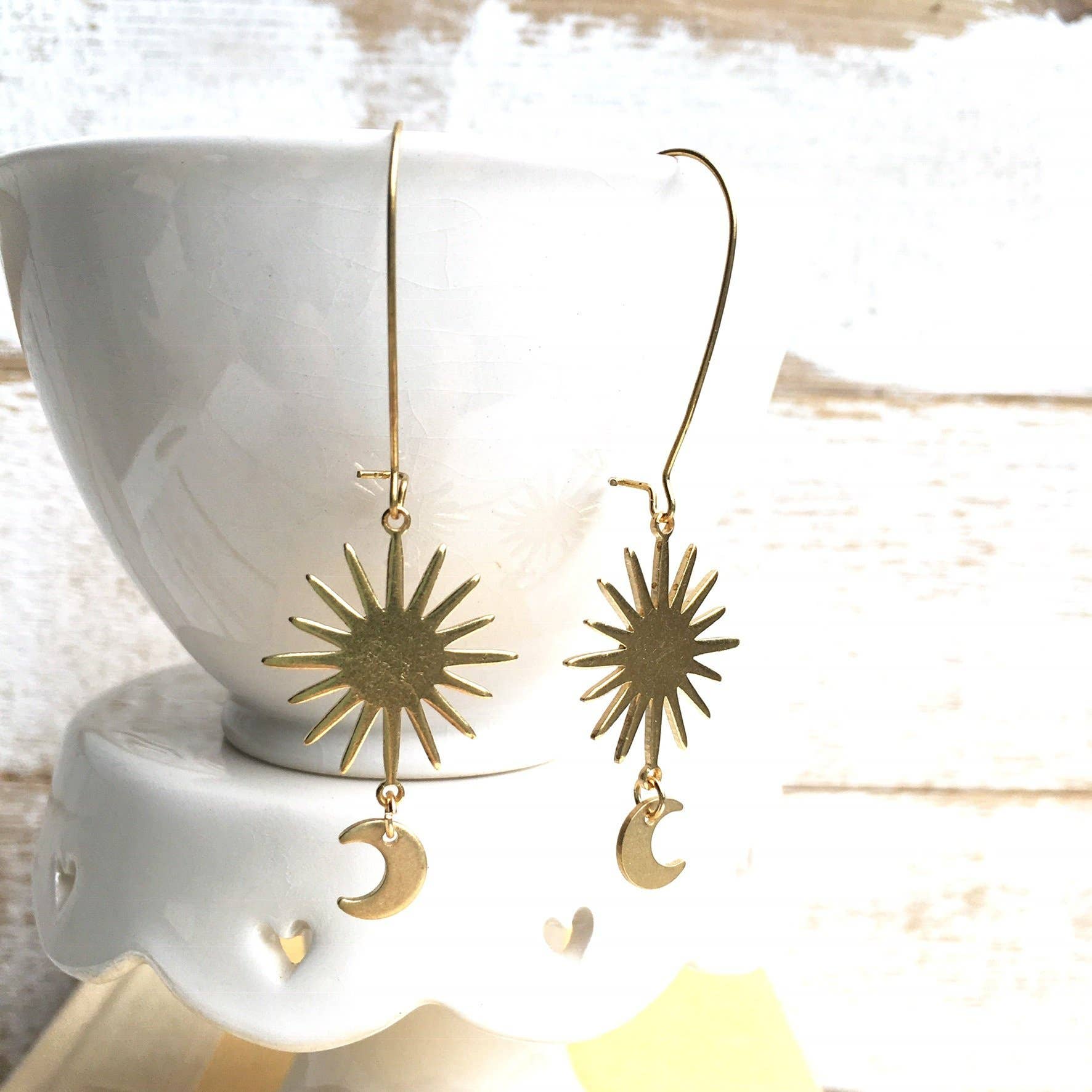 Red Truck Designs - Wholesale Dangle Earrings - Star & Moon Earrings Gold Sun Crescent Moon Celestial Star1
