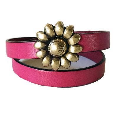 Fuchsia - Zonnebloem messing leren armband voor wholesale door LIVE AHA